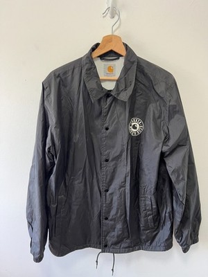 Carhartt Signum Coach Jacke Herren Large schwarz Fleece gefüttert Nylon Snap Up Print