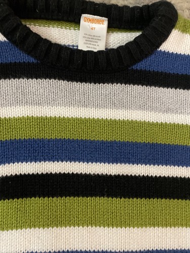 Boys Size 4t Striped Sweater Gymboree Sweater Green Blue - Picture 3 of 5