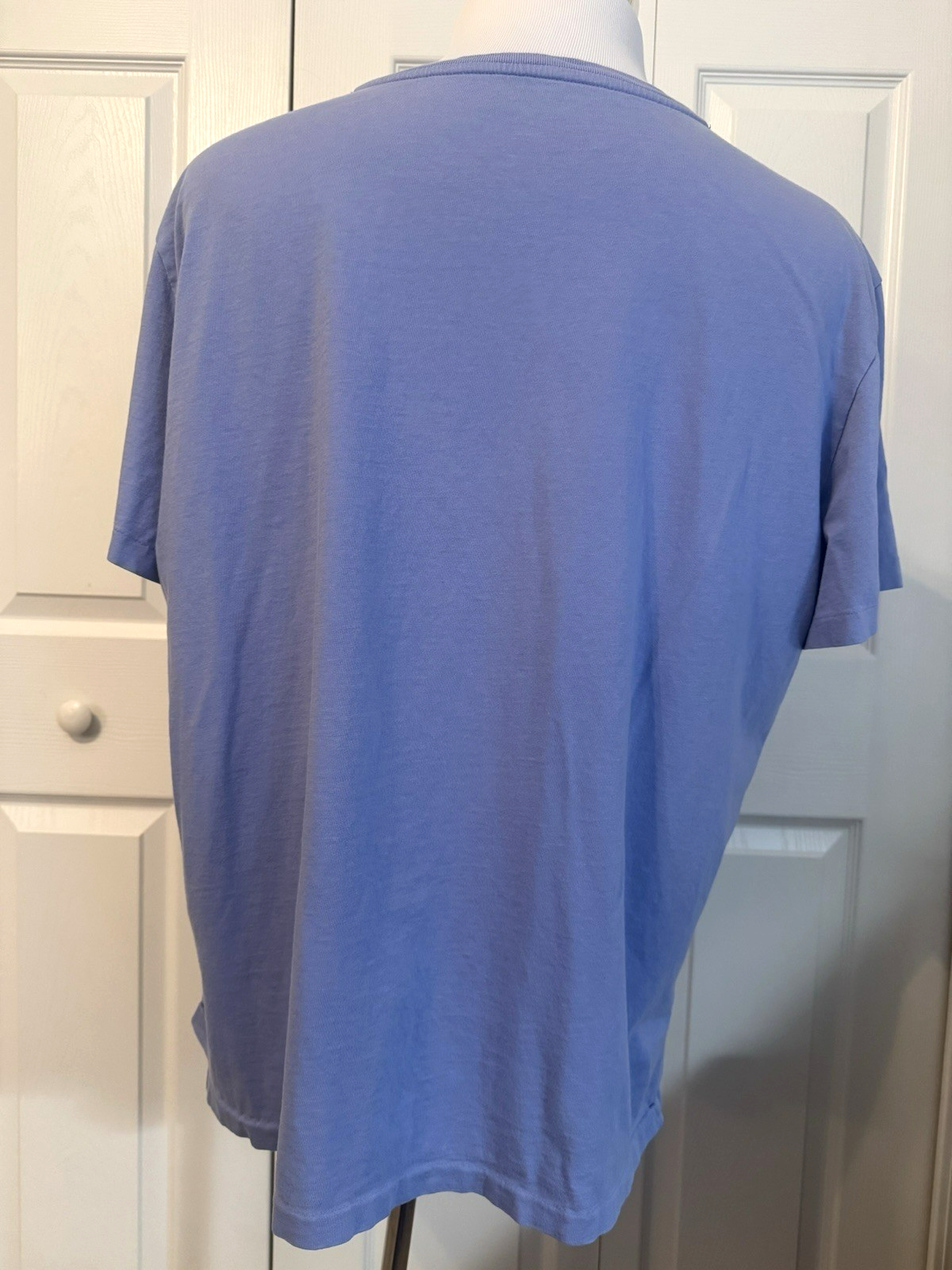 PONY Polo Ralph Lauren maglietta uomo manica corta scollo a V XL blu con frangia arancione