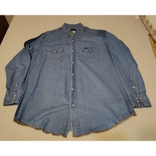 Wrangler Mens Denim Western Shirt Long Sleeve Button Up Blue Size 2XT TALL