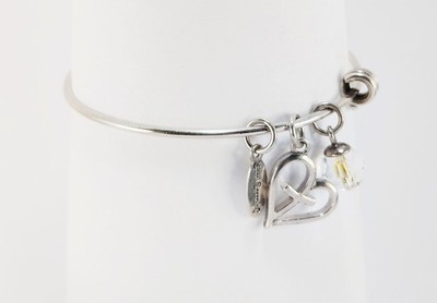 Lovely Vintage 925LACN Sweet Serenity Cross in Heart Charm Slide Bangle Bracelet