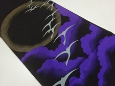 32390# JAPANESE KIMONO / ANTIQUE CHUYA OBI / SILK / WOVEN BIRDS
