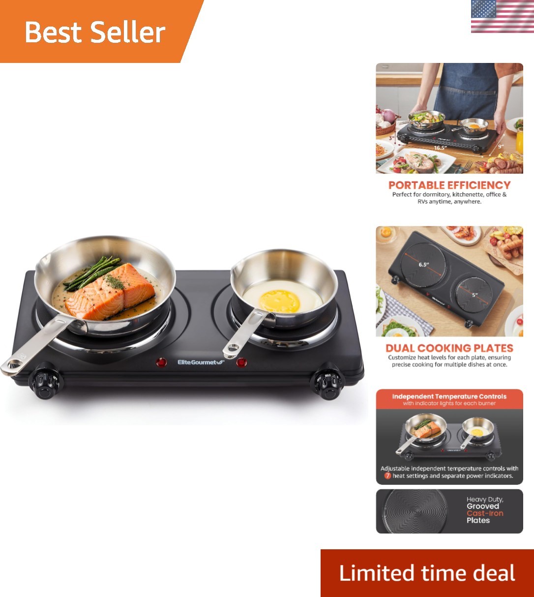 Burner, 1500 Watts Electric Hot Plate, Temperatur...