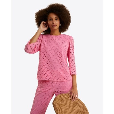 Draper James NWT Claire Top in Eyelet Sachet Pink Sz 2 Cotton Spring 3/4 Sleeve