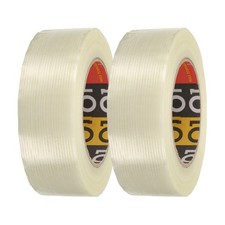 2 Rolls Filament Strapping Tape, 1 9/16"x54.7yd Fiberglass Striped Packaging