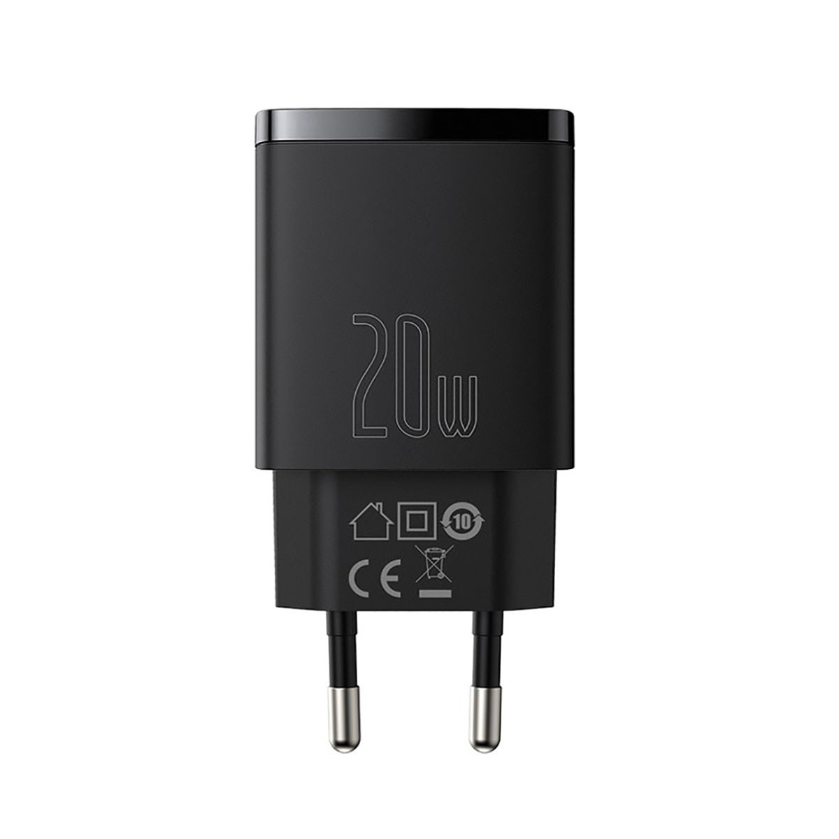 Chargeur secteur Baseus USB C et USB A 20W noir compact pour smartphone
