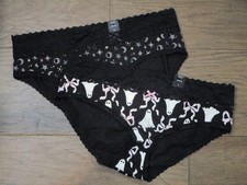 2 PAIRS TORRID LACE TRIM HIPSTER PANTIES IN BLACK GHOSTS  SIZE 2 2X/18-20 