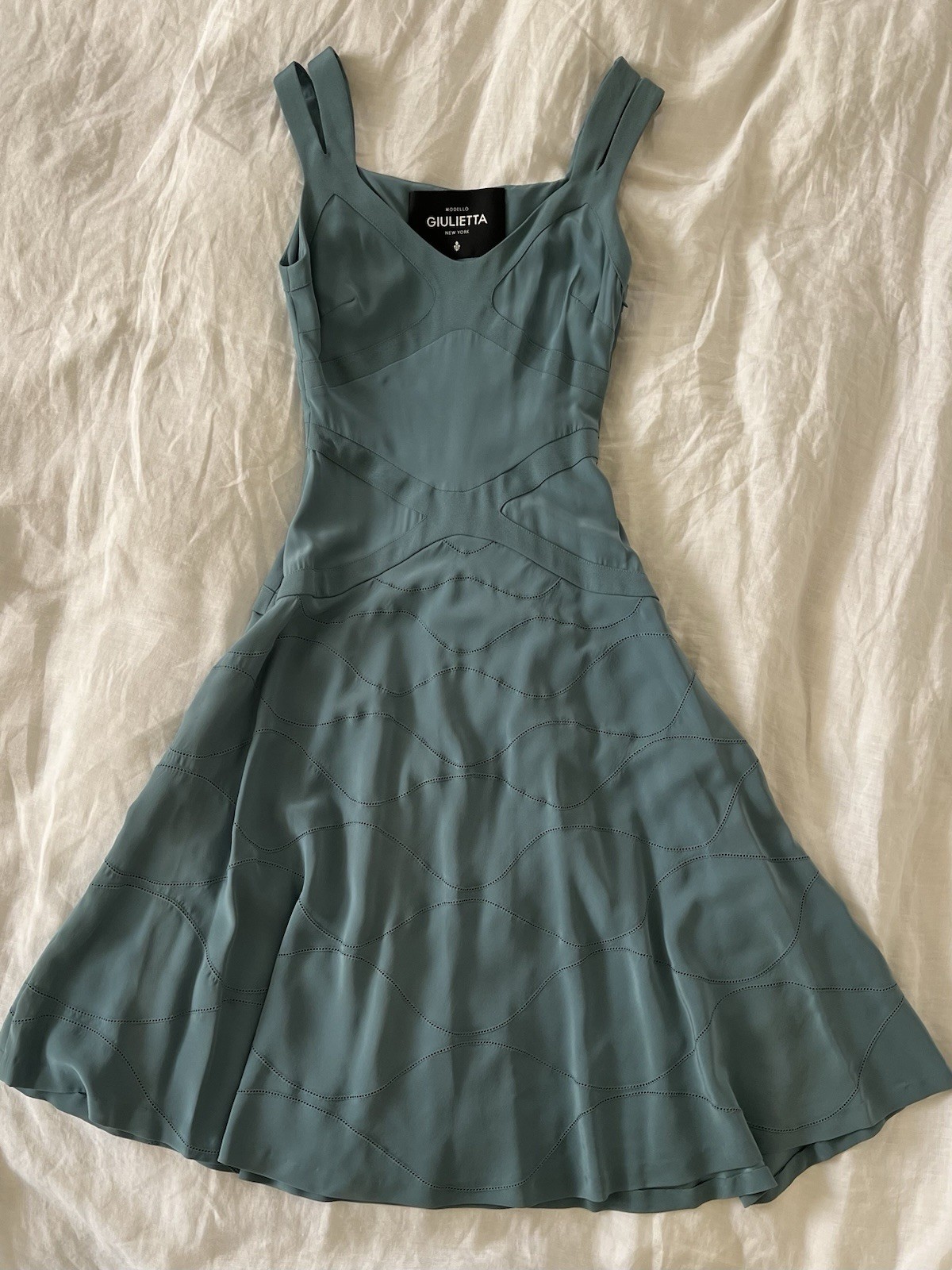 VTG ITALY GIULIETTA Modello 100% Silk Teal Blue Green Cocktail Dress Women’s 42