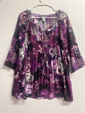 Catherine’s 3/4 Sleeve Blouse Size OX multi printed EUC