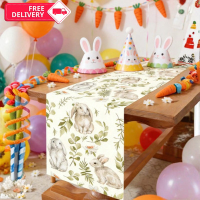 Table Runner Easter Bunny & Easter Egg Design Tablecloth Dining Table Centerpiec