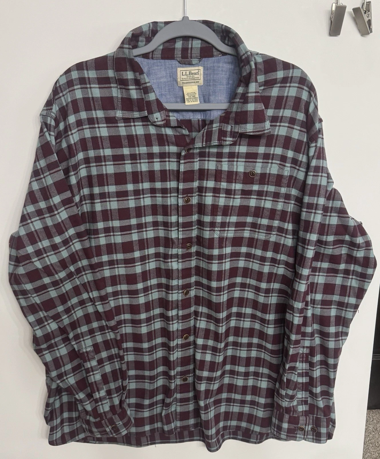L.L.Bean Plaid Cotton Flannel Long Sleeve Shirt XXL-Tall