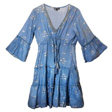 Image of Nomad Sari Sea Blue & Gold Fish Print Dress (M/L)