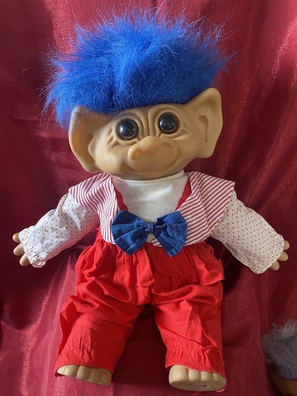 Troll Doll 1987 EXTRA LARGE 18" Blue Hair Original "Rub My Hair For Good Luck"