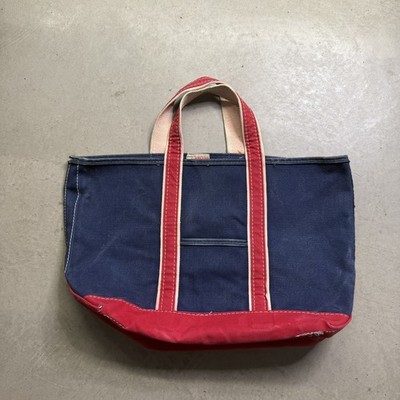 Vintage L.L. BEAN BOAT & TOTE Canvas Bag Navy Blue  & Red Stripes/USA Made XL 