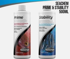 Seachem Prime & Stability Bacteria Conditioner Chlorine/Ammonia Remover 500ml ea
