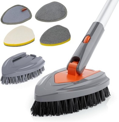 Eazer 4-in-1 Long-Handled Tub Scrubber-Versatile Bathroom Cleaning Brush with Sh