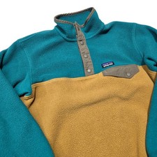 Patagonia Synchilla Fleece Snap-T Pullover Teal Gold Kids Size M READ