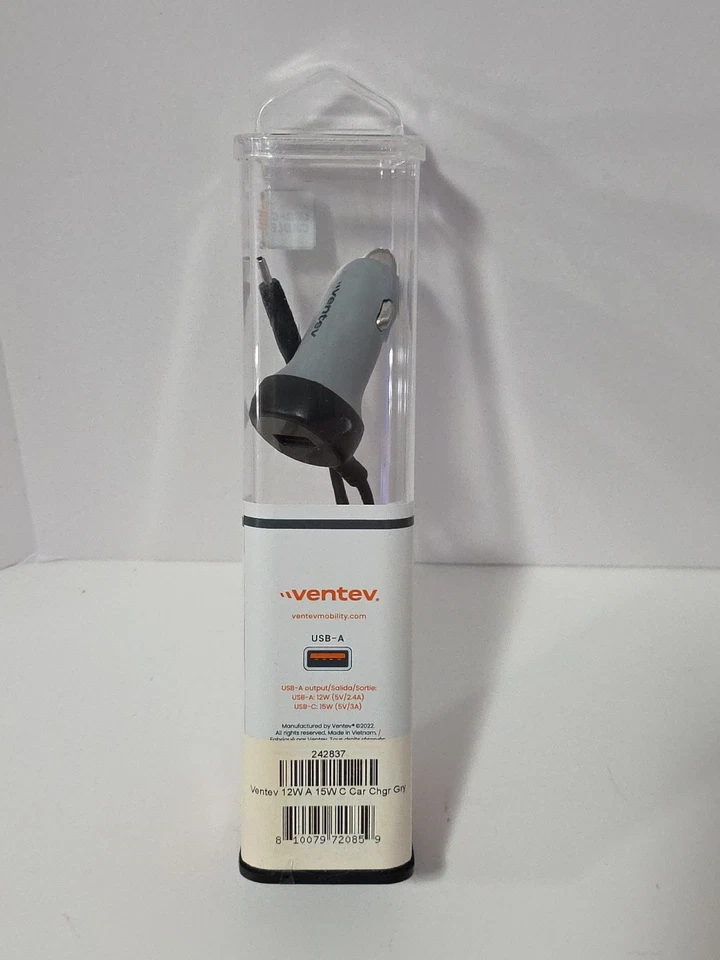 Carregador de carro VENTEV 27W duplo mobilidade 12W USB-A 15W USB-C cinza - Imagem 3 de 4