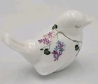 Fenton White Bird Purple Hand Painted Flowers Violets Signed Hayhurst