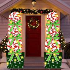 2 Pcs Christmas Candy LED Lighted Yard Stake Outdoor Sign Christmas Lawn Stakes