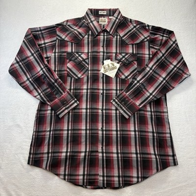 Ely Cattleman Shirt Men's 2XL Tall Man Red/Black Plaid Pearl Snap LS Western NWT