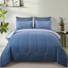 Queen Comforter Set Gradient Blue - Bed in a Bag Queen Size 7 Pieces, Luxury ...