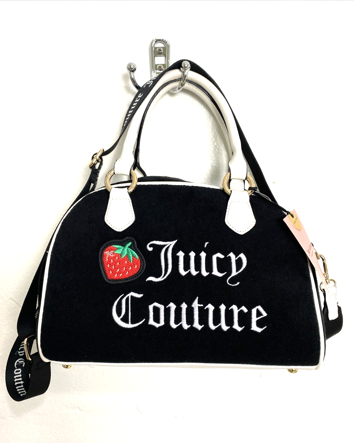 Juicy Couture Sweet N Juicy Apple Satchel Duffle Bag Terry Black Heart Charm