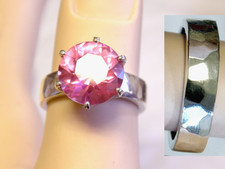 Pink Lab Sapphire Size 7.5 Ring 925 Sterling Silver 5mm Textured Band USA Made