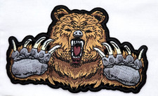 Attacking Grizzly Bear Iron On Sew On Embroidered Patch 5" X 3"
