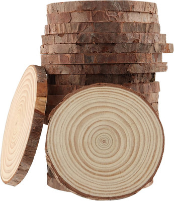 20 Stücke Baumstamm Scheiben mit Rinde Runde Naturholz Baumscheiben Holzscheiben