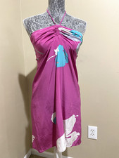 Tadashi Shoji Pink Silk Sheath Halter Dress Ruched Floral Designer Party Evening