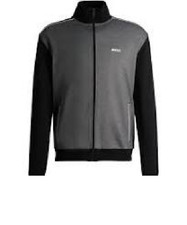 HUGO BOSS Mens Black & Grey Full Zip Funnel Neck Tracksuit Jacket Small BNWT