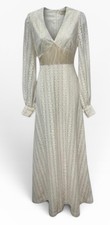 Vtg 70s Romantic Prarie Lace Maxi Dress XS/S V-Neck Long Sleeve Bridal Cottage