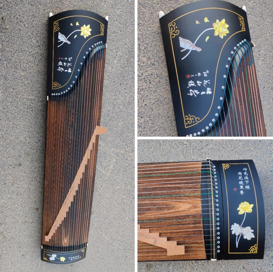 Guzheng 21 strings 163cm Golden Lotus Pattern with bracket Chinese string instru - Image 3 of 3