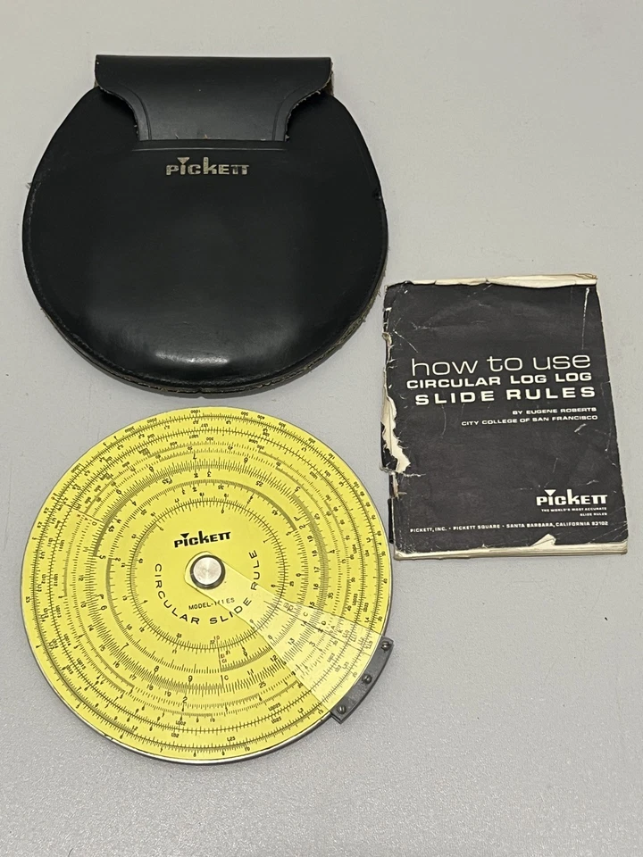 Rare Pickett 111ES Circular Slide Rule with Original Leather Case and Handbook - Image 2 of 4