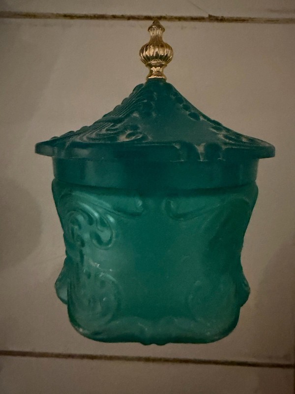 Vintage Avon Sonnet  Bath Pearls Collectible Jar Turquoise Color - Empty