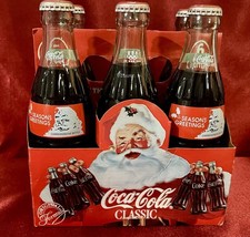 Unique Vntg Christmas Santa Coca-Cola Bottles 6-Pack 4-1991, 1-1996 And 1-2009