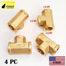 1/2 NPT Female Pipe EQUAL Tee 3 Way Brass Fitting Fuel Air Water Oil Gas (4PC)