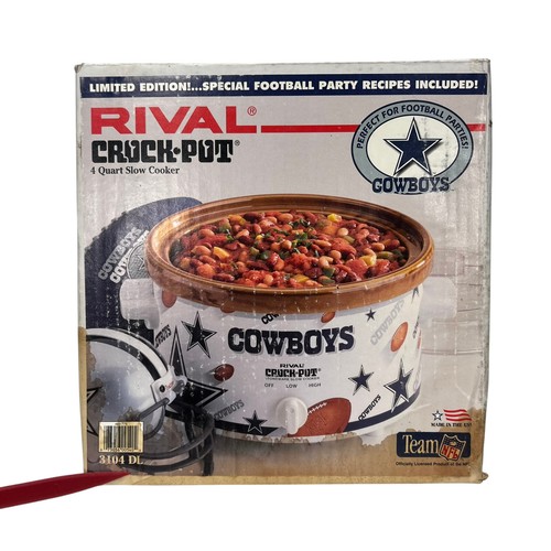 Olla de barro de colección Rival Dallas Cowboys olla de cocción lenta de 4 cuartos 3104 defectos de caja de fútbol americano - Imagen 19 de 23