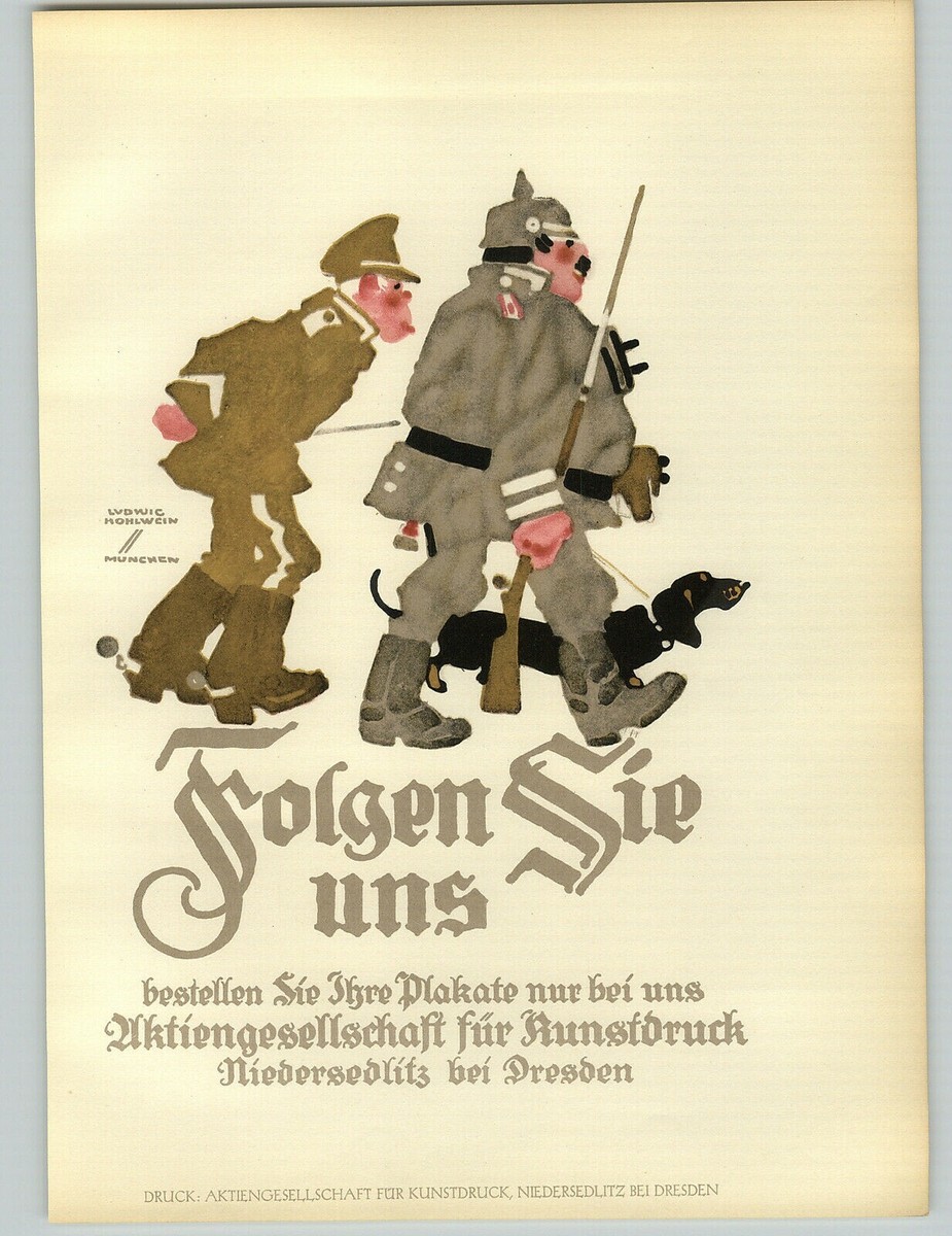 1926 Ludwig Hohlwein Munchen German Soldiers Dachshund Dog Color