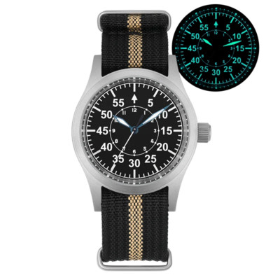 Neu 38mm Uhr Quarzwerk Field Watches gewölbt Saphirglas Armbanduhr