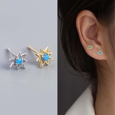 Tiny Opal Star Stud Earrings Gold Silver Small Studs Cartilage Tragus Earrings