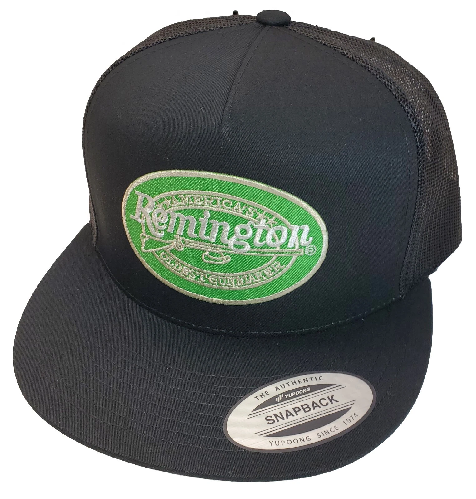 Remington Green Patch on Trucker Hat Yupoong/YP Classic 6006 Snapback Black