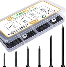 650PCS Hardware Nails Assortment Kit, Black Nails for Hangig Pictures, 6 Sizes