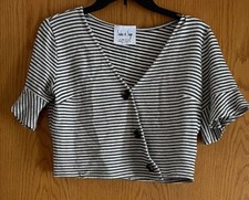 Sadie & Sage Striped Crop Top Size Medium Made In USA Black White EUC