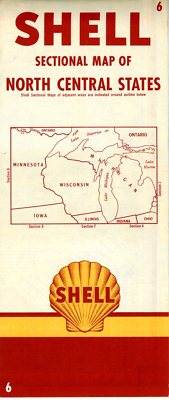 1953 Shell Road Map: North Central States #6 WI MI NOS