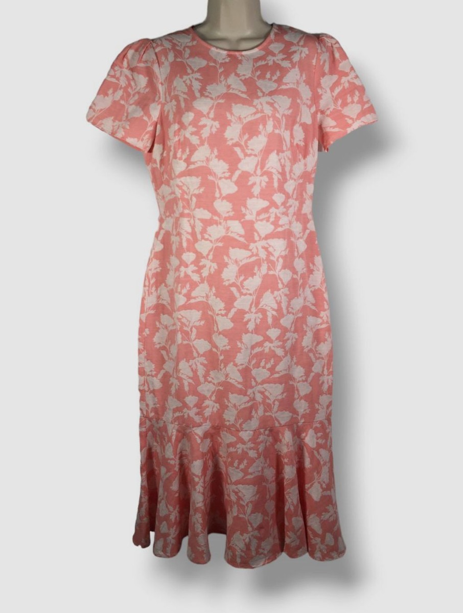 Shoshanna Women's Thompson Jacquard Floral Midi-Dress - Peach Ivory - Size 8
