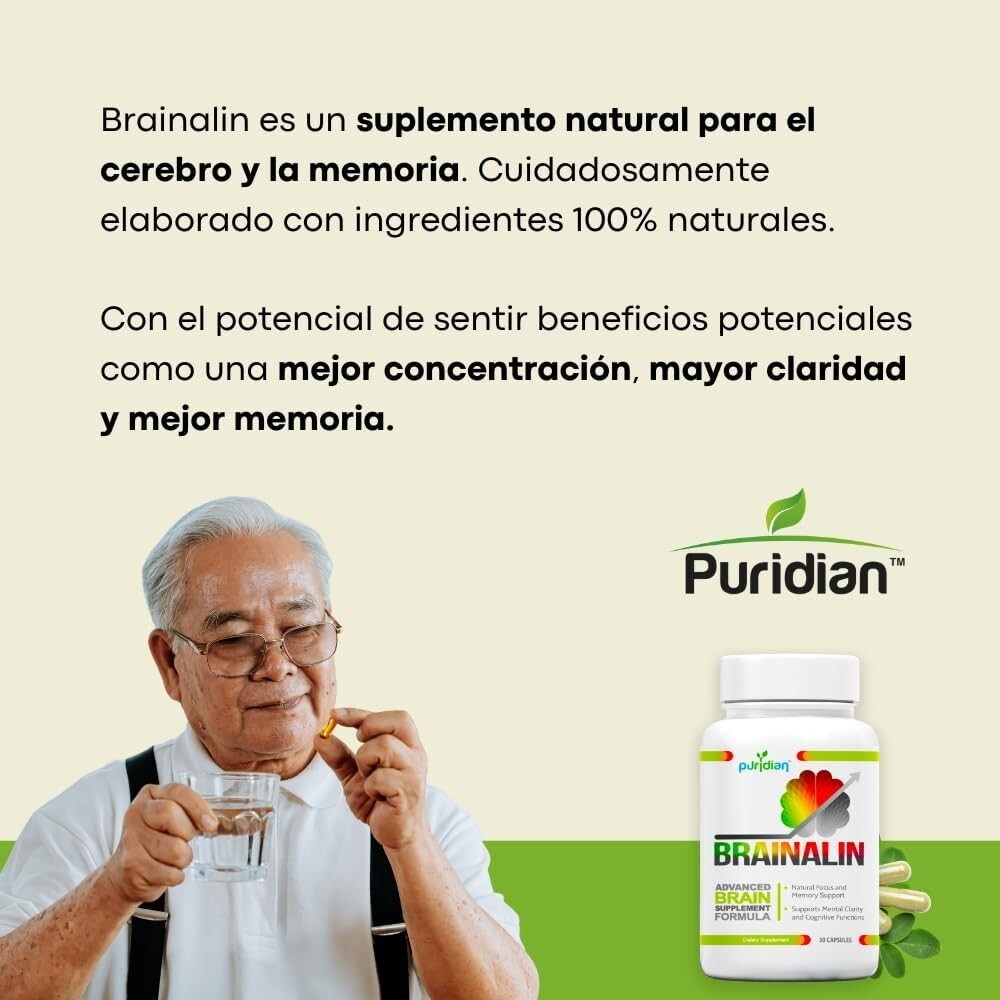 Vitaminas para El Cerebro Y Memoria Brainalin Suplemento 100% Natural - Puridian
