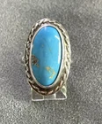 Vintage Turquoise Ring Sterling Silver Rope Edge Size 6