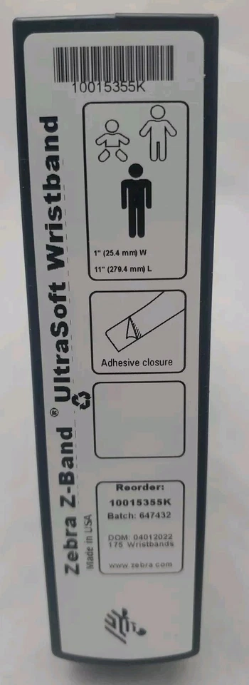 6 Pk Zebra   10015355K   1"×11" Adult Z-Band UltraSoft Wristband Cartridge White - Image 3 of 4
